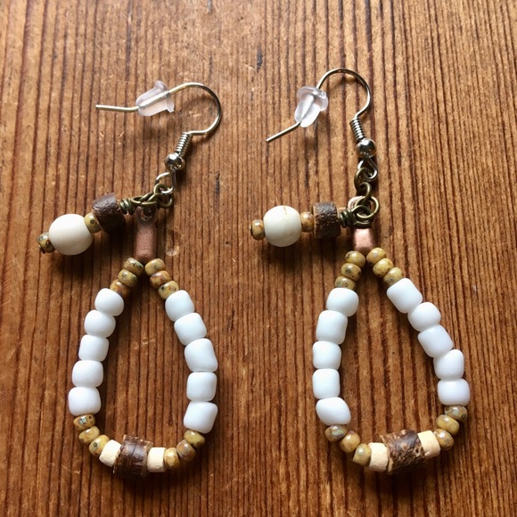 Hand Crafted Jewelry - *5 For $20** Beaded Beach Earrings, Handmade Ladies Earrings,  White and Tan